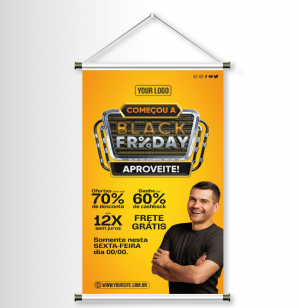 Banner 90x60 Lona 440g 90x60cm 4x0 Brilho Madeira e cordinha 